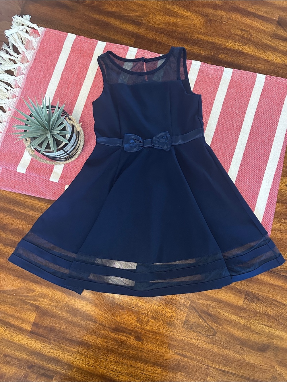 Calvin Klein Girls Navy Bow-Accent Party Dress Sz10